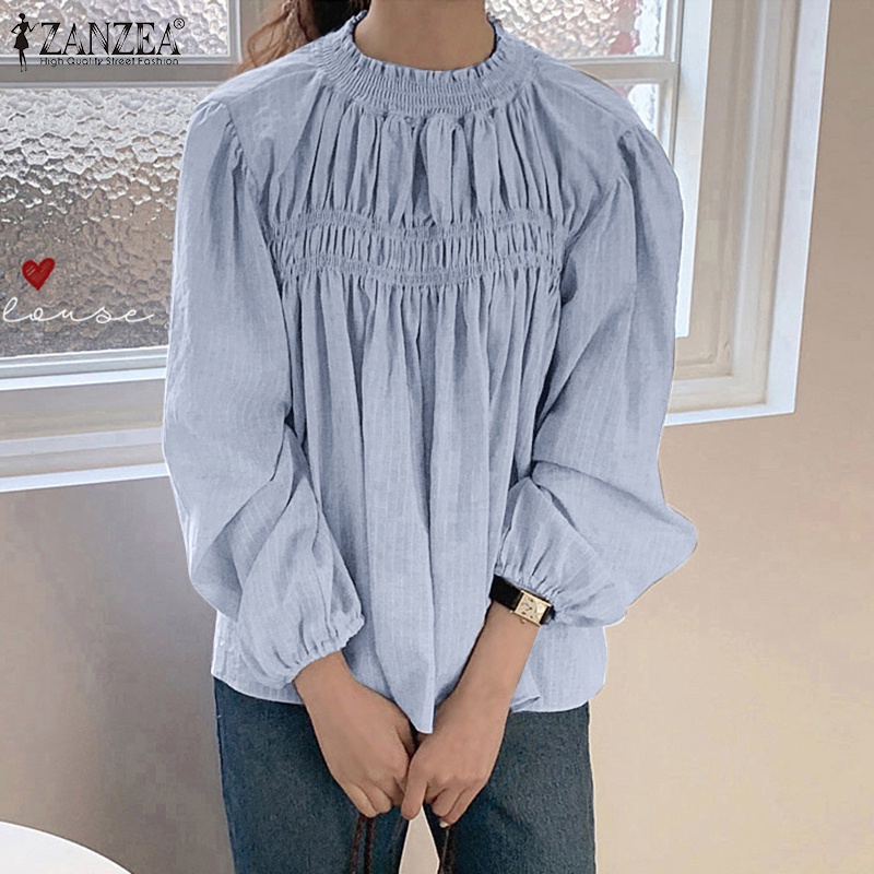 Áo kiểu ZANZEA tay dài phồng cổ tròn thời trang dành cho nữ