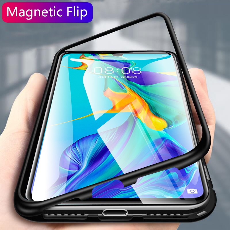Ốp điện thoại nắp lật từ tính bằng kính cường lực cho Huawei P40 P30 P20 Pro Lite Y9 Y7 Y6 Pro Y5 2019 Prime