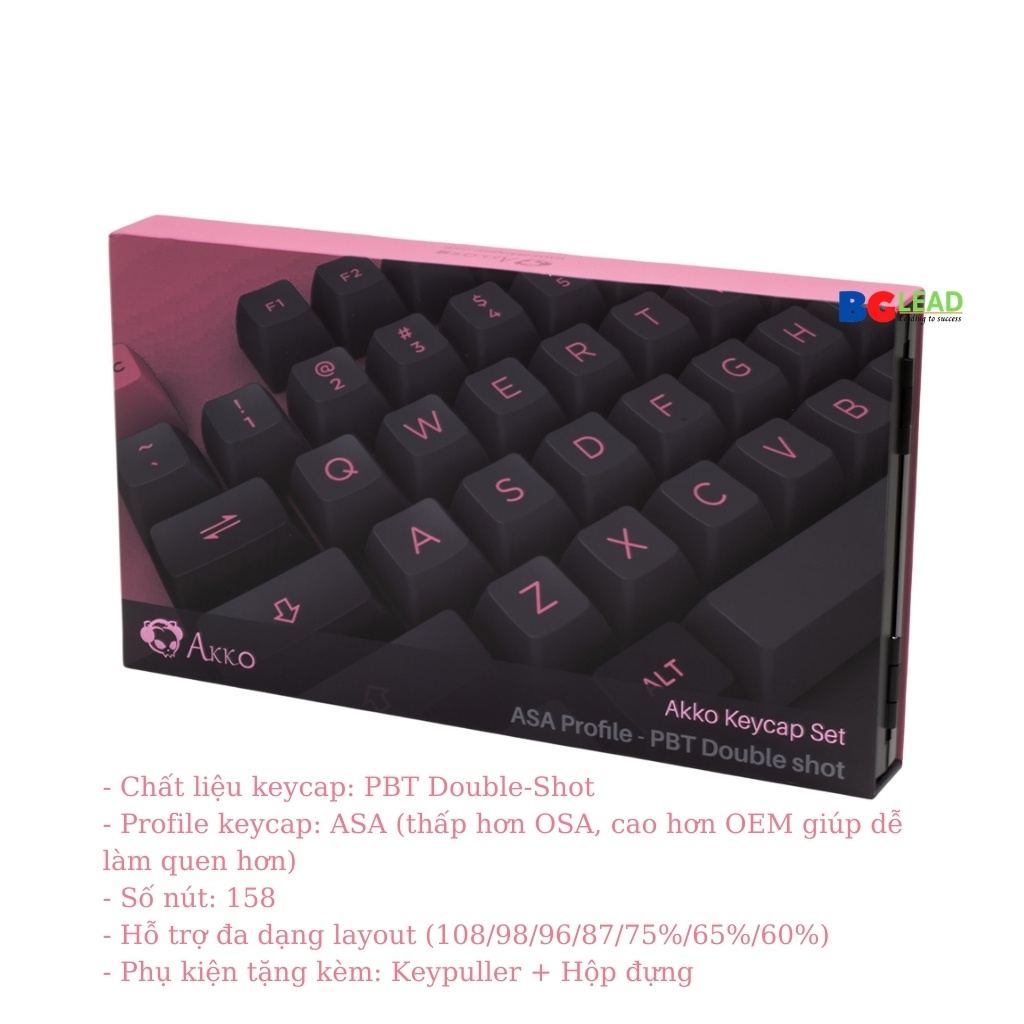 [Chính hãng] Bộ keycaps bàn phím cơ AKKO Keycap set - Black Pink (PBT Double-Shot Cherry|ASA profile) - Mai Hoàng PP