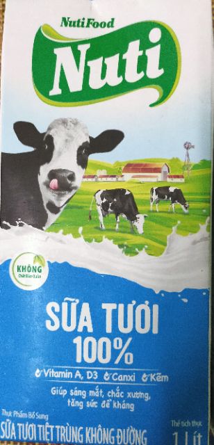 Sữa tươi không đường (1 lít) Vinamilk /  Nuti