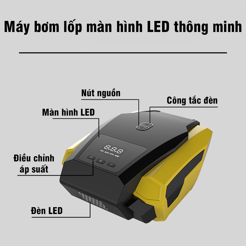 Bơm Lốp Ô Tô Xe Máy Điện Tử Tự Ngắt 12V Có Màn Hình Led Cao Cấp - Bảo Hành 12 Tháng