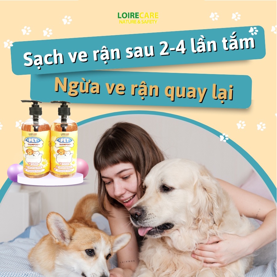 Sữa Tắm Ngừa Ve Rận, Bọ Chét... Cho Chó Mèo PET SHAMPOO+ LOIRECARE Dung Tích 500ml BomPet