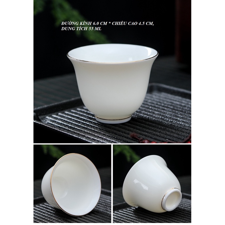 Chén Sứ Cảnh Đức Dùng Thưởng Trà Bằng Sứ Thanh Khiết Thấu Quang