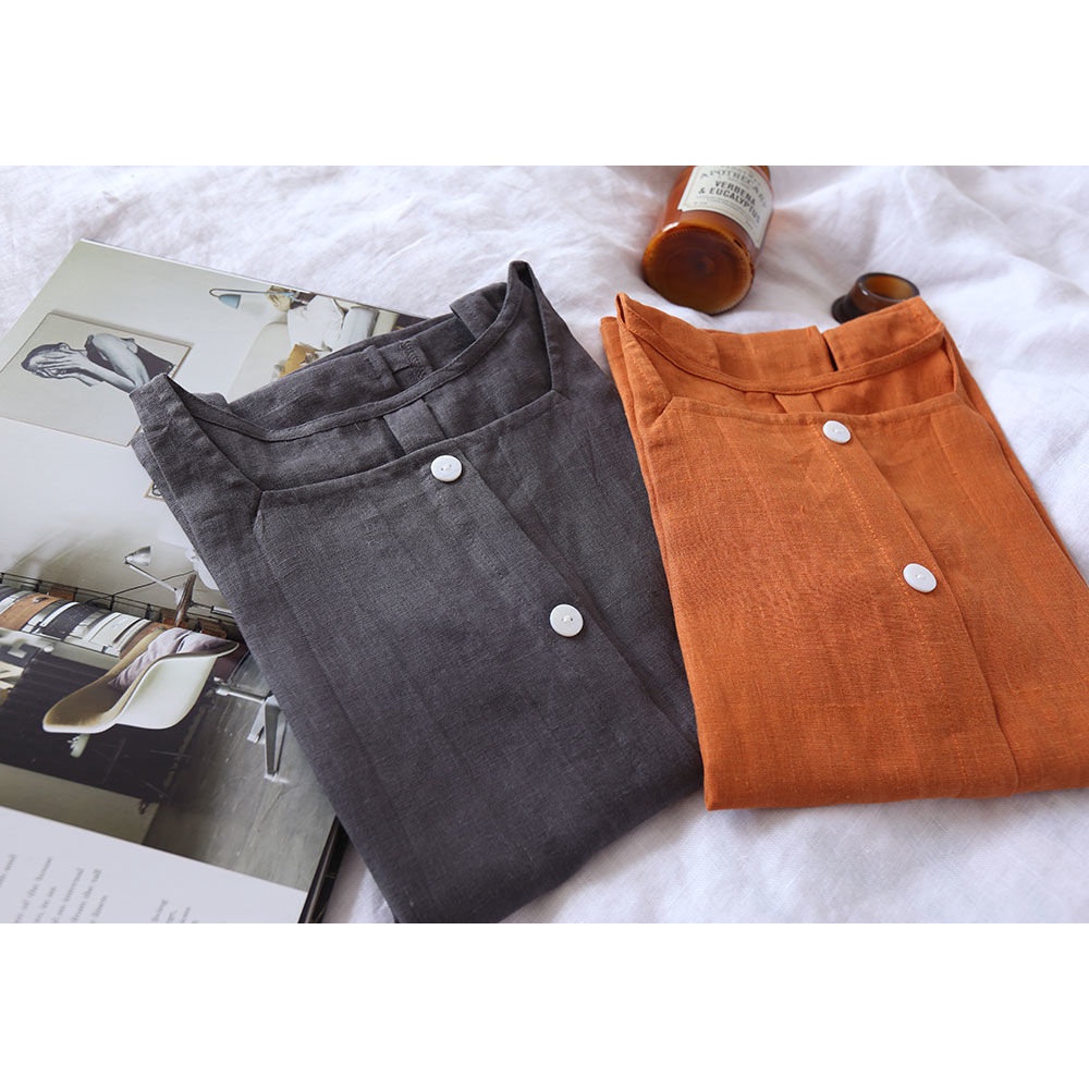 Áo Thun Sát Nách 100% Cotton Nguyên Chất Dáng Rộng Cài Nút Thời Trang Mùa Hè Cho Nữ
