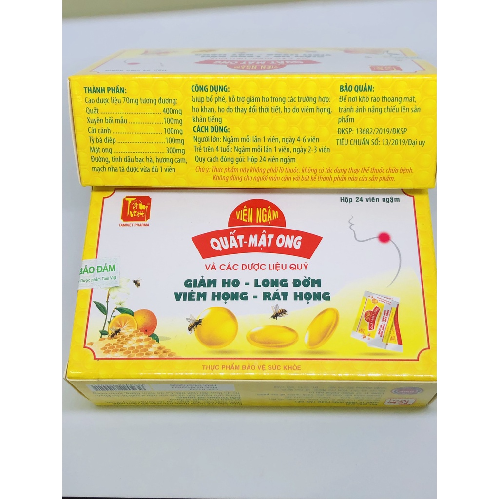 Viên ngậm QUẤT MẬT ONG hộp 24 viên - Giảm ho, long đờm, giảm viêm họng, rát họng