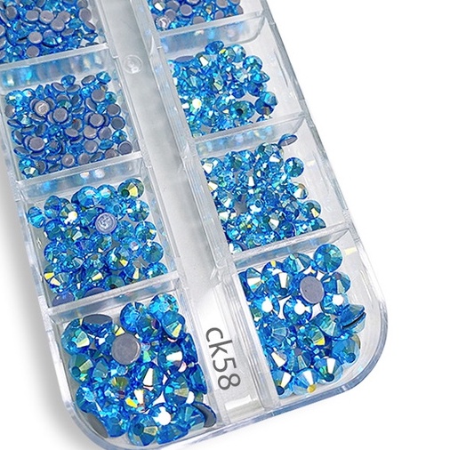 Đá Nail Chân Keo Khay Mix Size Màu Xanh Biển Trang Trí Móng ANGELICA CK58