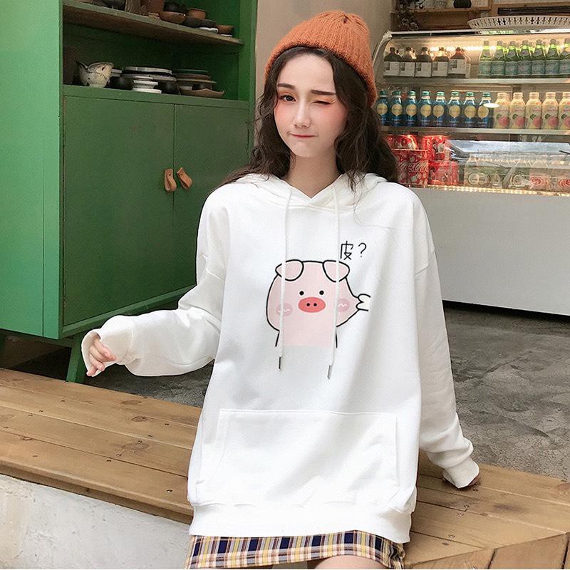 (KÈM ẢNH THẬT)Áo hoodie nữ lót nỉ in hình chú lợn béo,heo hồng form rộng siêu dễ thương | BigBuy360 - bigbuy360.vn