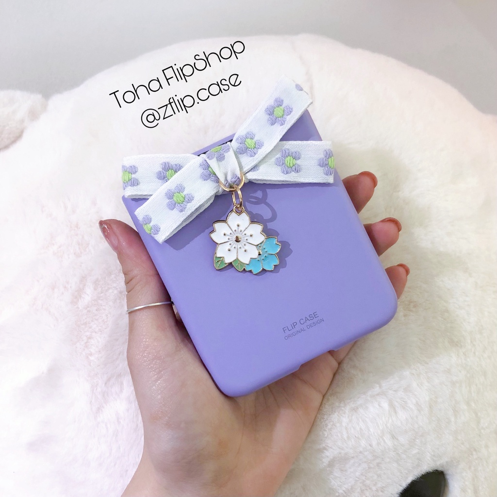 [HÀNG MỚI] Ốp Samsung Z Flip 3 / Z Flip 4 Nơ hoa tím + bộ dán màn hình và bản lề cực xinh / Z Flip3 / ZFlip3 / Z Flip4