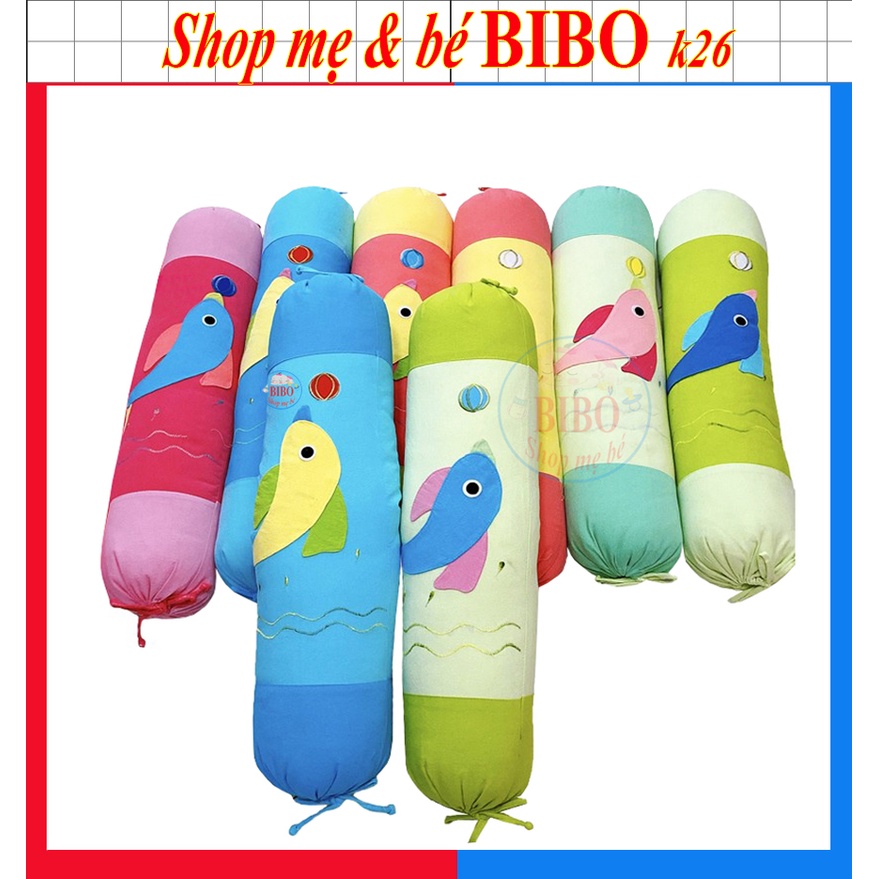Gối ôm trẻ em dài 70cm, gối cotton mềm mại thoáng mát, họa tiết trên gối đắp hình cá đáng yêu