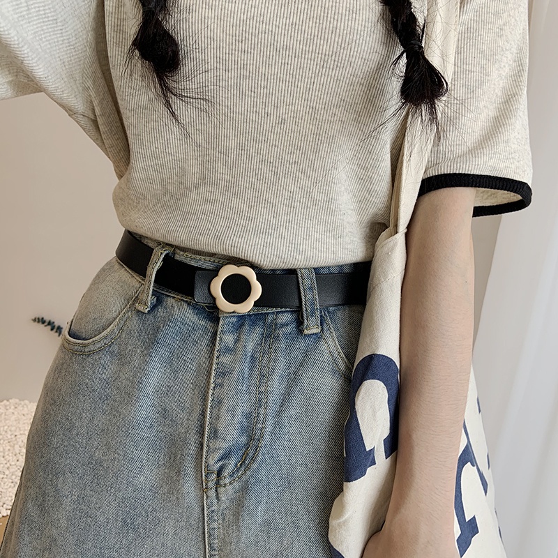 Thắt Lưng Da PU Đính Hoa Kiểu Harajuku Đơn Giản Dễ Phối Đồ