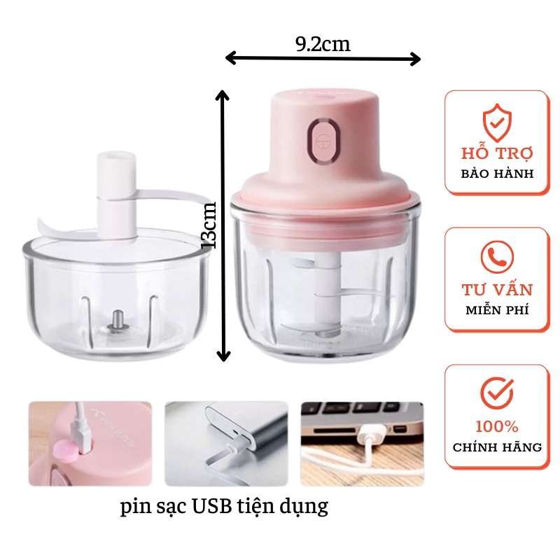 Máy xay tỏi ớt đa năng thể tích 250ml, máy xay mini cầm tay có cổng sạc USB tích điện