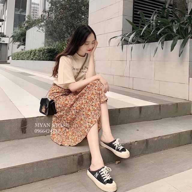 ↪Set áo phông hình mixx chân váy hoa xinh như hót gơn🥰 #140k ✌Chất thô đẹp chuẩn dáng , áo phông chất cotton xịn co dãn