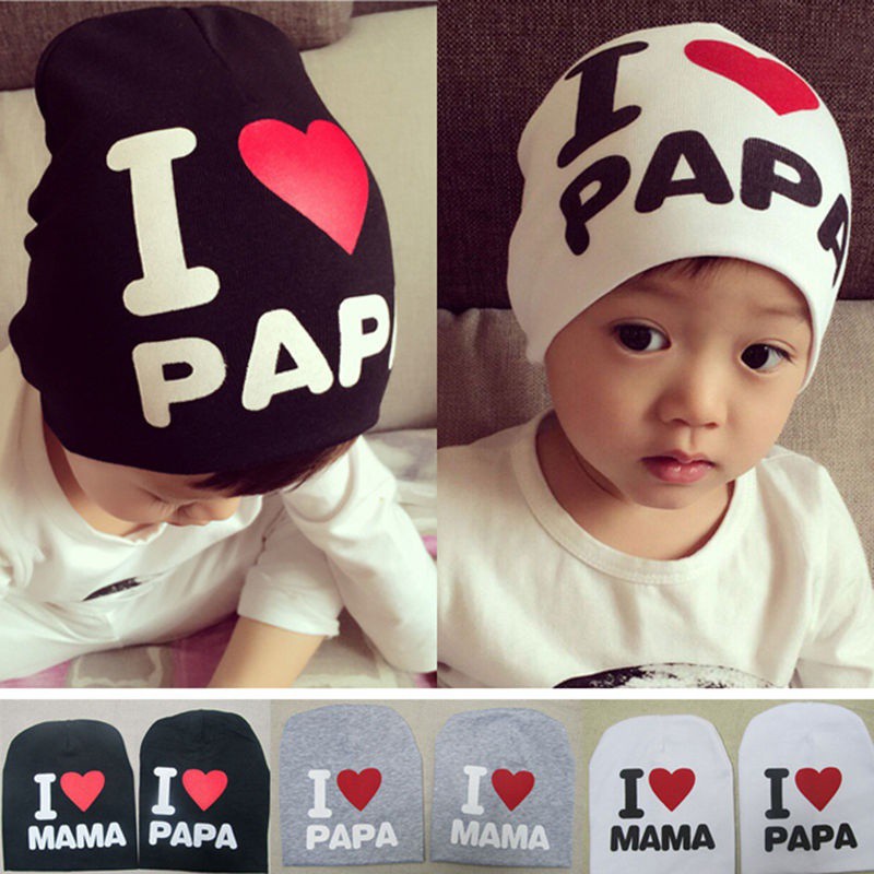 Mũ Beanie in chữ I Love MAMA PAPA thời trang mùa đông cho bé từ 2 - 7 tuổi