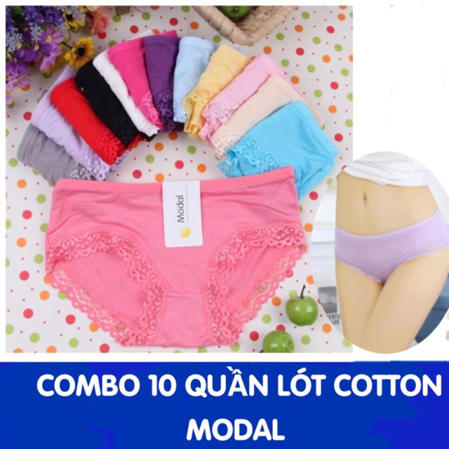 Set 10 quần lót cotton pha ren Modal