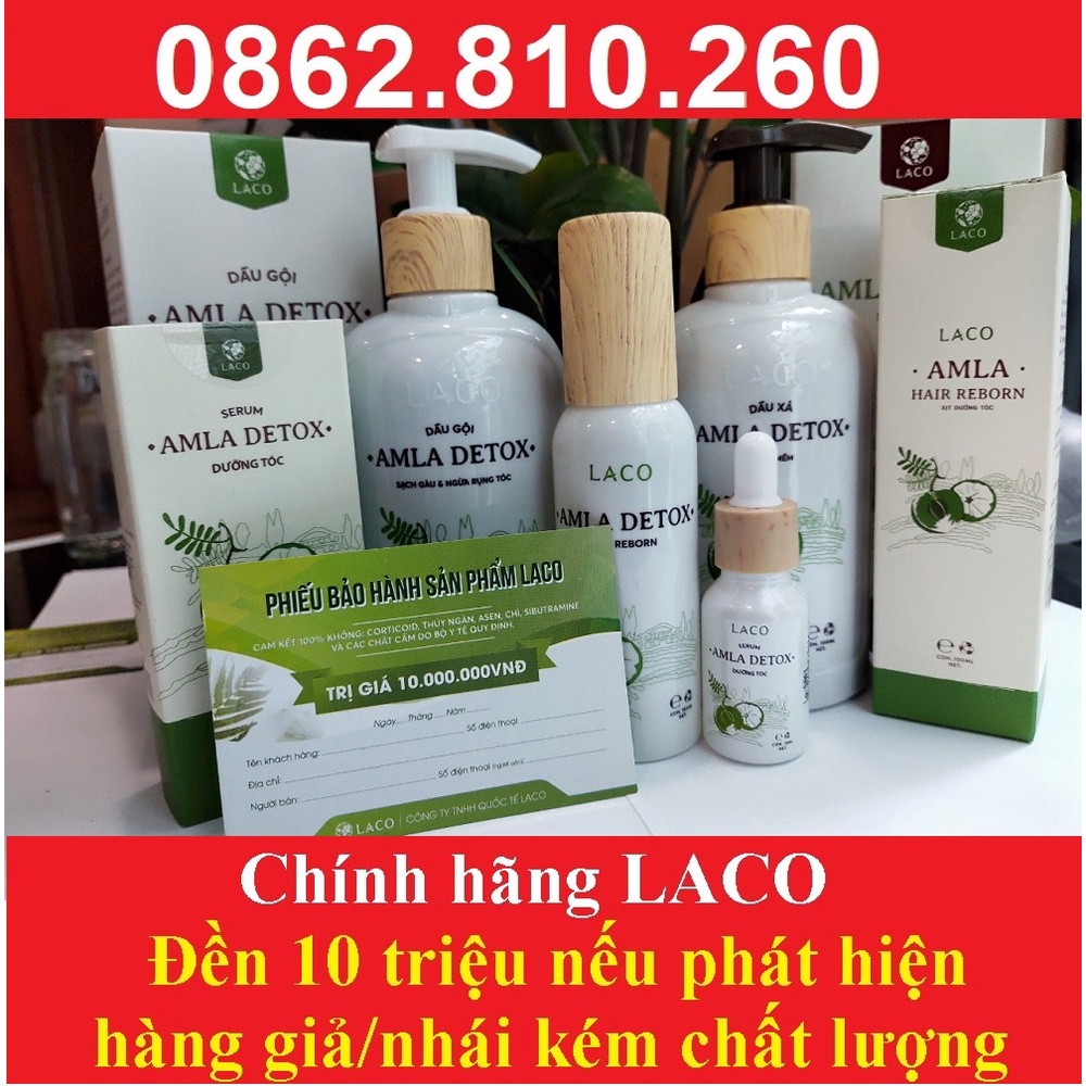 bộ dầu xả và gội đầu amla detox laco tặng serum xịt dưỡng tóc sạch gầu hỗ trợ kích mọc tóc