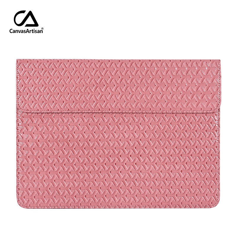 Bao da máy tính bảng bằng vải canvas họa tiết đan màu hồng cho Macbook Air Pro Acer Dell 12 13 14 15 inch