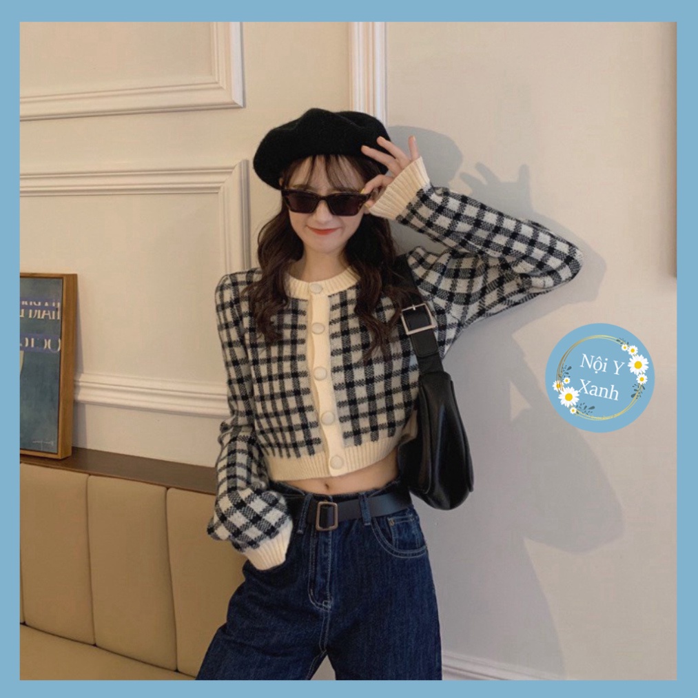 áo khoác len cardigan croptop hình họa caro phong thái korea hottrend A144 noiyxanh hot trend, phom đẹp, chất đẹp