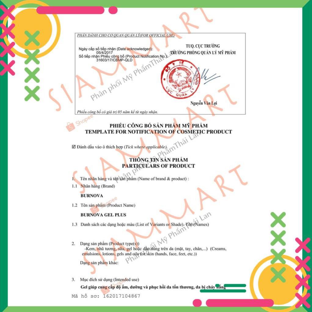 Gel Thoa Bỏng Tái Tạo Da Tổn Thương Burnova Gel Plus Thái Lan