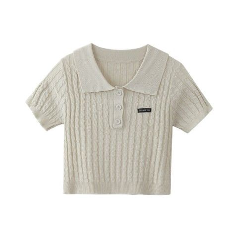COZOK Áo polo dệt kim COZOK tay ngắn dáng ôm phong cách vintage cá tính