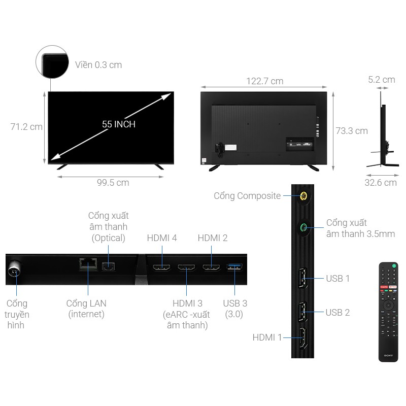 Android Tivi OLED Sony 4K 55 inch KD-55A8H (Miễn phí giao tại HCM-ngoài tỉnh liên hệ shop)