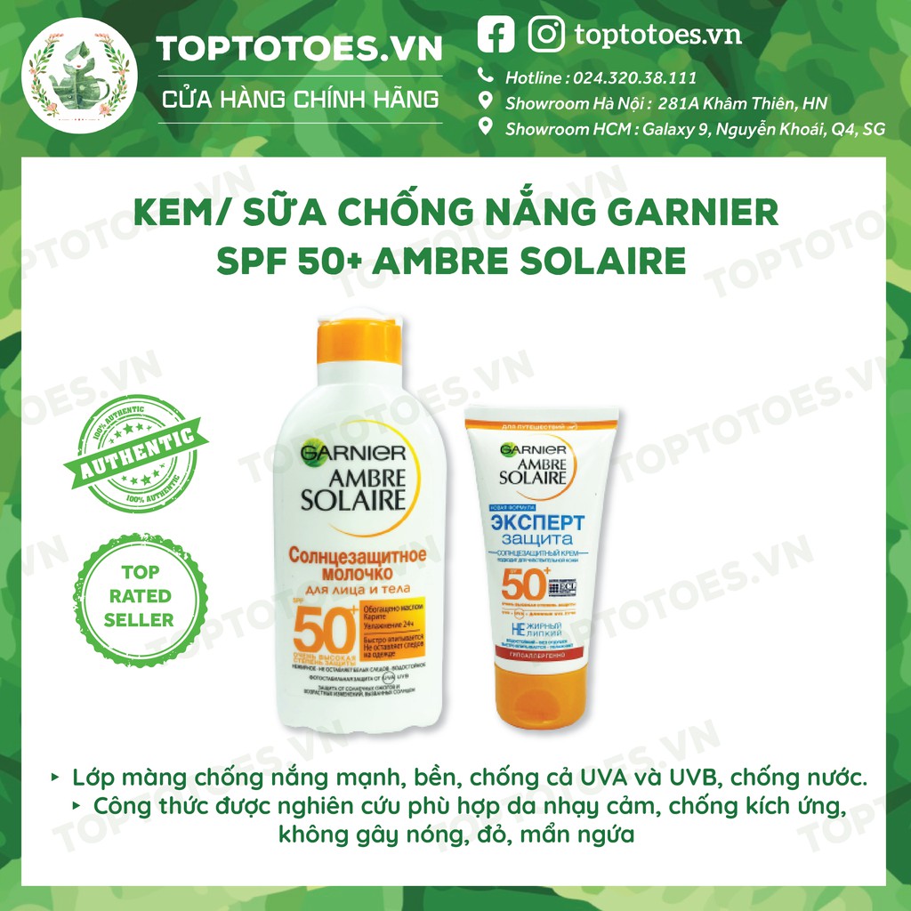 Kem/ Sữa chống nắng Garnier Ambre Solaire SPF 50+ chống nắng phổ rộng & chống nước