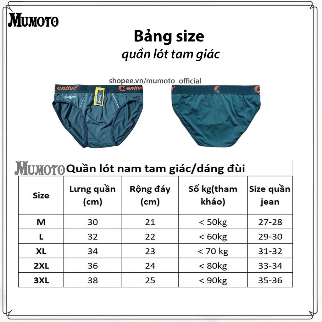 Quấn lót nam thun lạnh tam giác Menlive mềm mát không nhăn lưng to lên đến 90kg - MUMOTO