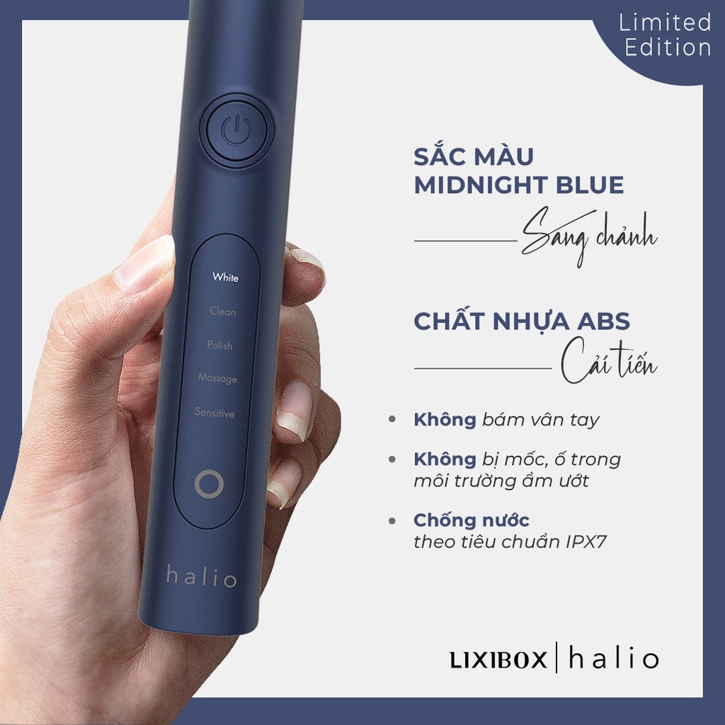 Combo Bàn Chải Điện Làm Trắng Răng Halio PRO Midnight Và Máy Rửa Mặt Blue