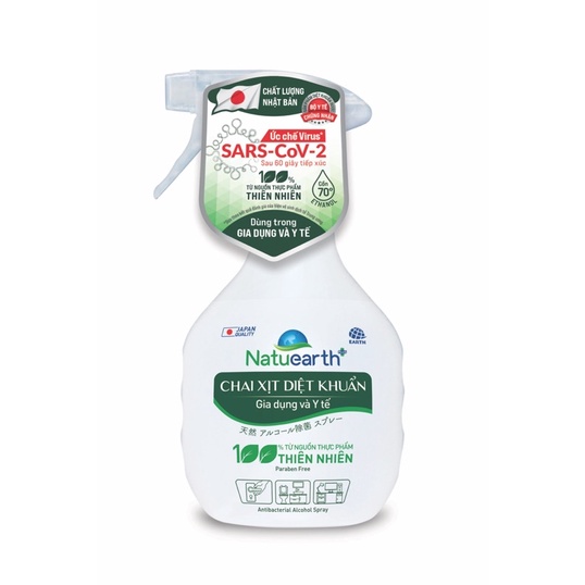 Cồn xịt Diệt Khuẩn Natuearth Plus 410ml Chiết xuất 100% nguồn thực vật thiên nhiên khử khuẩn Chất lượng Nhật Bản