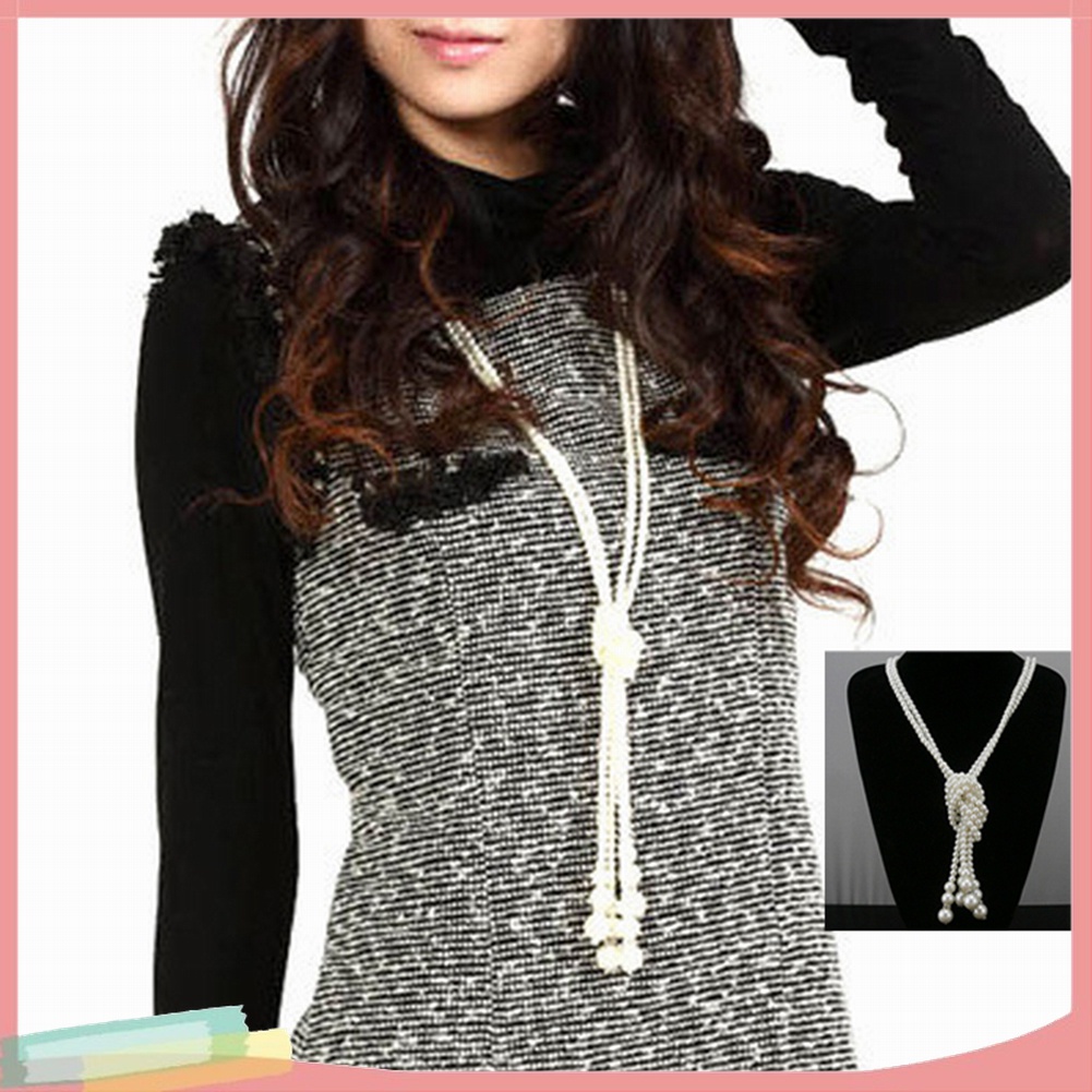 [LK] - 2 Vòng Cổ Dài Thắt Nút Giả Ngọc Trai Hai Lớp Cho Nữ