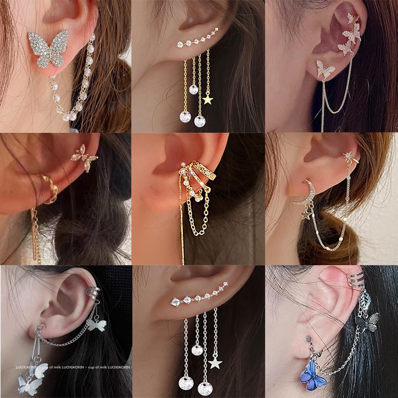Bộ Khuyên Tai Tua Rua Màu Vàng/Bạc Mặt Hình Bướm Phong Cách Cổ Điển Thời Trang Cho Nữ