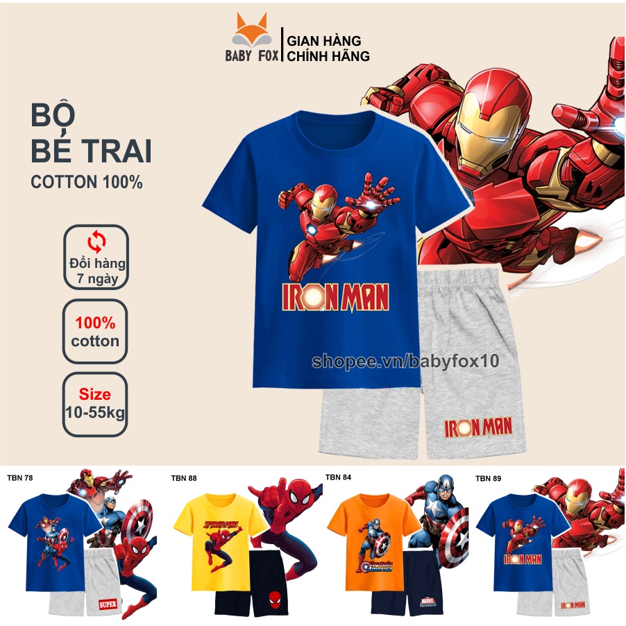 Bộ thun bé trai 100% cotton cao cấp, thương hiệu BABY FOX, hình người nhện, người sắt i