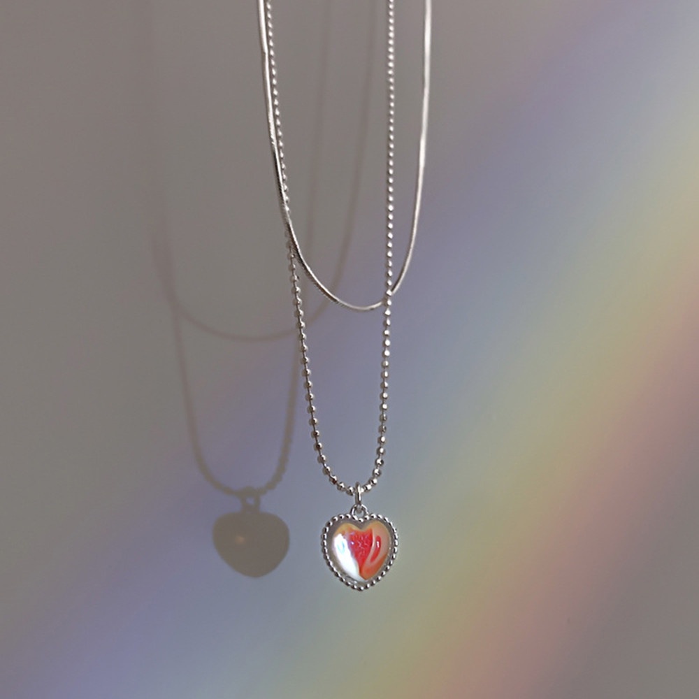 Vòng cổ Hai Lớp Mặt Trái Tim Đính Đá Quý Ngọt Ngào Phong Cách Hàn Quốc