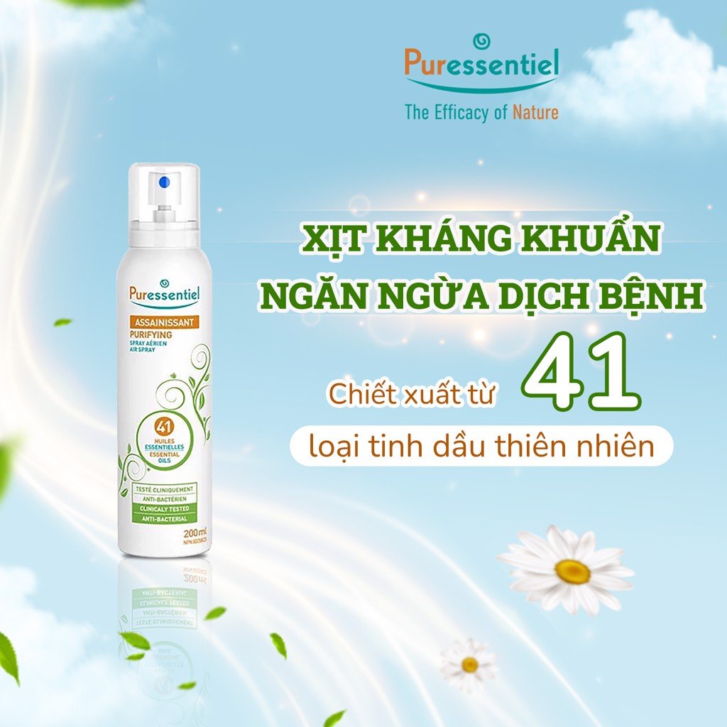 Xịt khử khuẩn không khí Puressentiel 200ml, thành phần tinh dầu chiết xuất từ thiên nhiên, bảo vệ sức khỏe gia đình