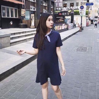 Váy cotton đuôi cá cổ nơ
