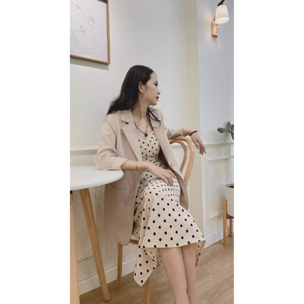 ÁO VEST NỮ-ÁO BLAZER DÁNG TRẺ KHOÁC NGOÀI 2 LỚP MÀU BE CÓ SIZE S, M