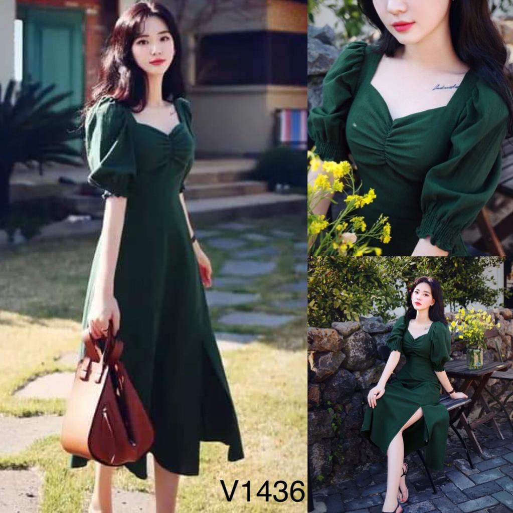 Váy xanh xẻ tà V1436 - Đẹp Shop DVC (Kèm ảnh thật trải sàn do shop tự chụp) | BigBuy360 - bigbuy360.vn