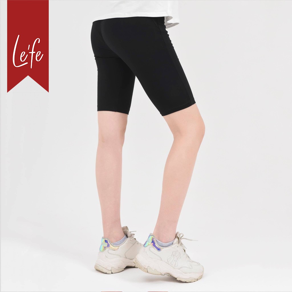 Quần legging lửng Léfe vải thun cao cấp biker nữ đùi ngố đồ mặc nhà dáng ôm bó lưng thun tập gym yoga bigsize bầu bí | BigBuy360 - bigbuy360.vn