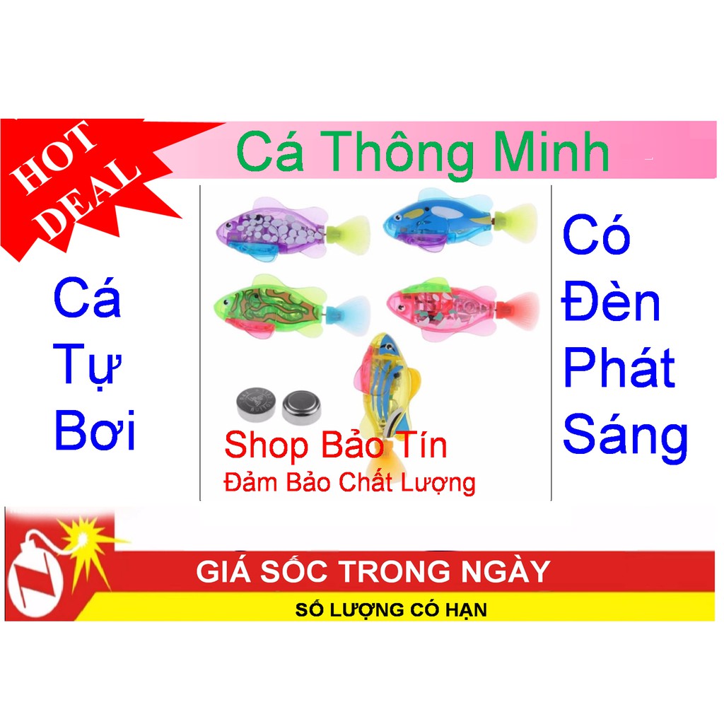 Bộ 5 cá RoBot tự bơi có đèn phát sáng tặng 10 viên pin .