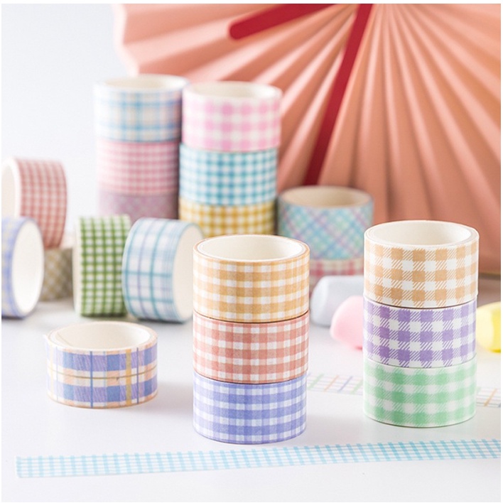 Washi Tape Băng keo dán họa tiết sọc caro hàn quốc trang trí sổ- 2cm x 2m