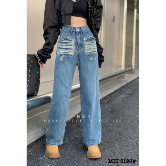 Quần jeans suông rách túi hàng QCL1