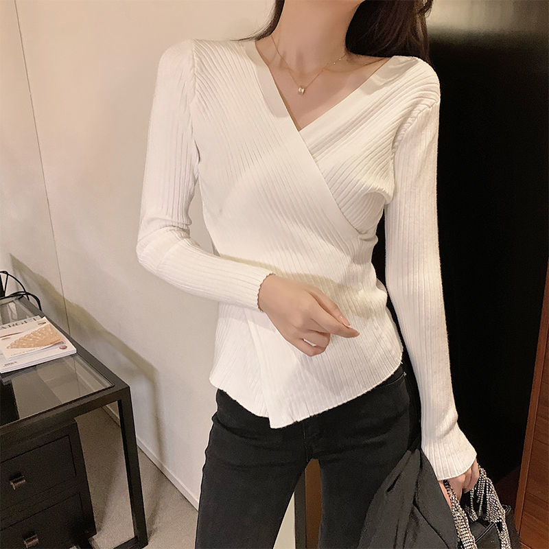 Áo Giữ Nhiệt Nữ V-neck Knitted Shirt Women's New Fashion Slim Long Sleeve T-shirt