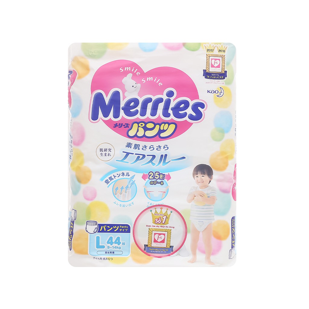 Bỉm/Tã quần Merries size L 44 miếng (cho bé 9 - 14kg)