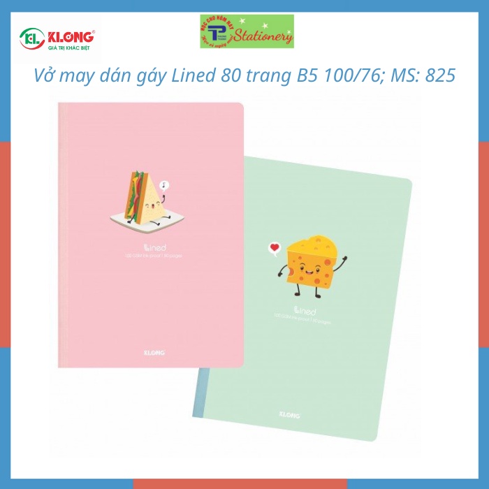 Vở may dán gáy kẻ ngang có chấm Lined 80,120trang, 200 trang B5 100/76; MS: 825,826,827 bìa foodie dễ thương