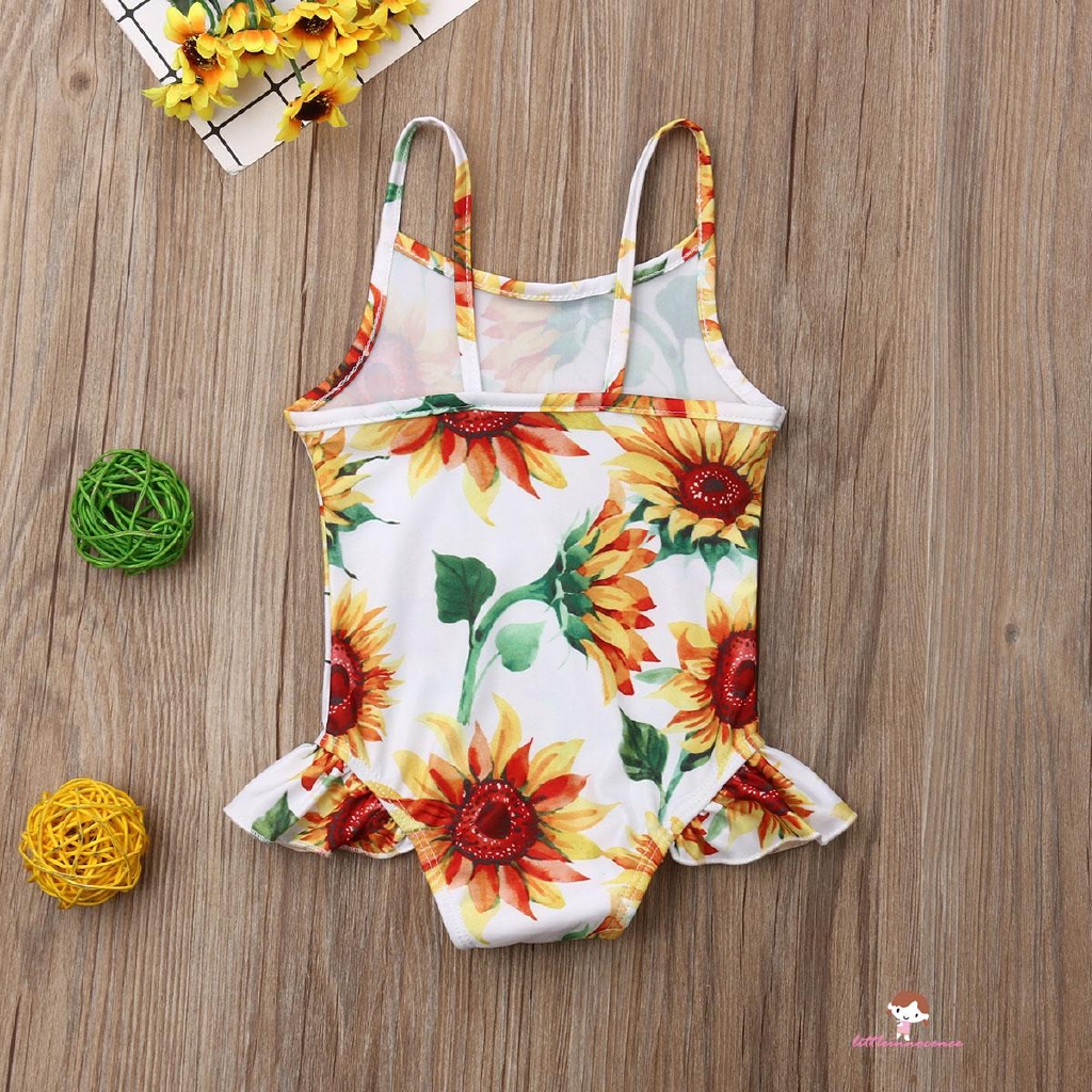 ❤XZQ-0-24m Newborn Baby Girl Swimsuit Sunflower Printing Jumpsuit Sling Bathing Beachwear