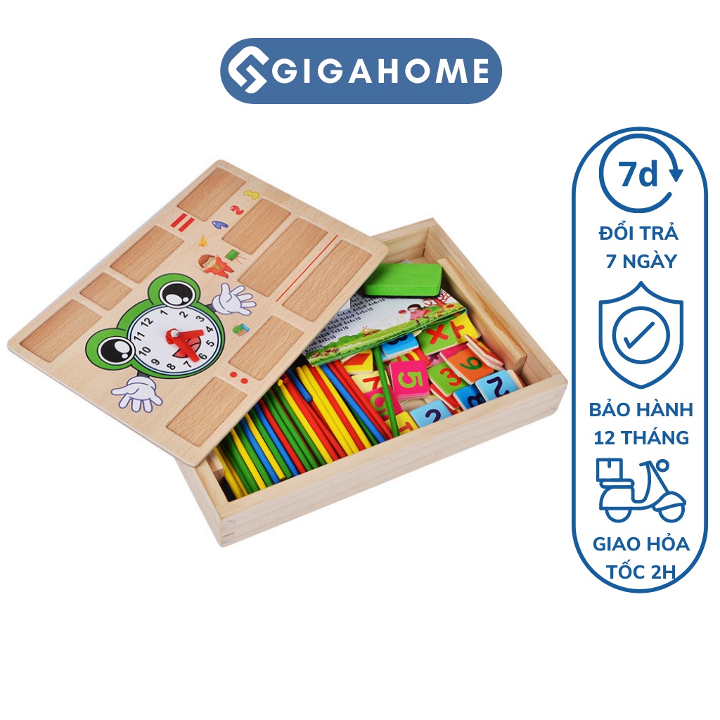 Hộp Que Tính Học Toán Bằng Gỗ Kèm Số, Dấu Cộng Trừ GIGAHOME Cho Bé Học Tập 9649