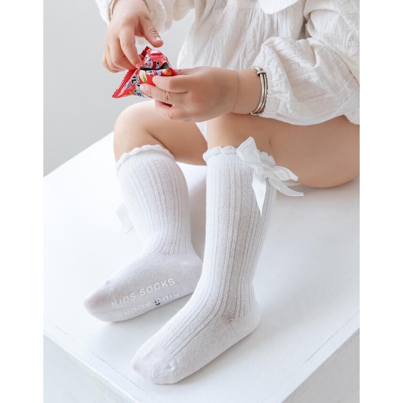 Tất   chất cotton màu trơn trang trí nơ dành cho bé 0-4 tuổi