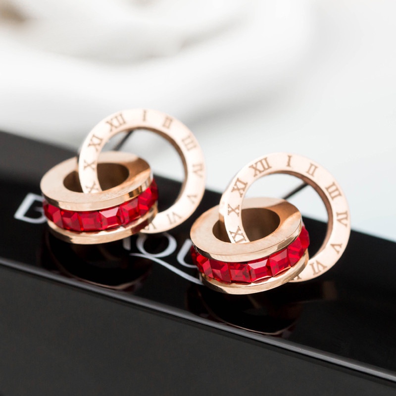 Khuyên Tai Tròn Bằng Thép Không Gỉ Đính Đá Zircon Màu Sắc Thời Trang