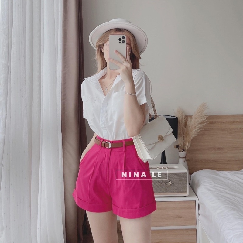 SET ÁO SƠ MI TRẮNG + QUẦN HỒNG + BELT