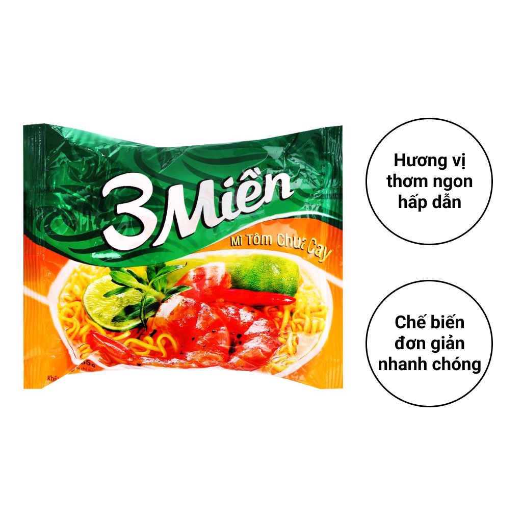 Thùng 30 gói mì 3 Miền tôm chua cay / tôm hùm / bò sợi phở