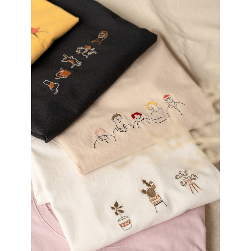 Áo thun thêu nữ tay ngắn, áo phông thêu pull Cotton Freesize form suông rộng MADELEN